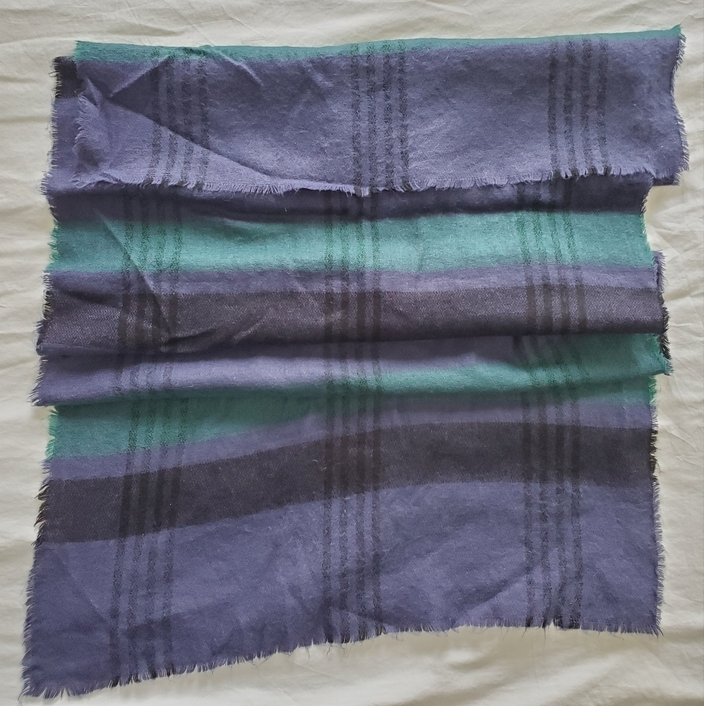 Merona Green Blue Black Plaid Blanket Wrap Scarf Comfy Soft Acrylic